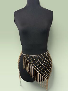 Boho Macramé Fringe Hip Belt Skirt in Beige